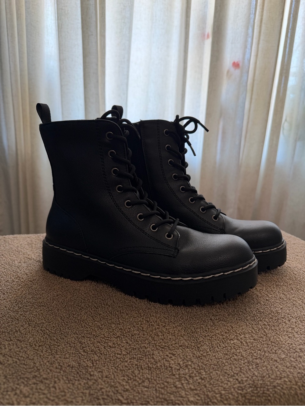 Sincerely Jules Black Lace-Up Platform Combat Boots
